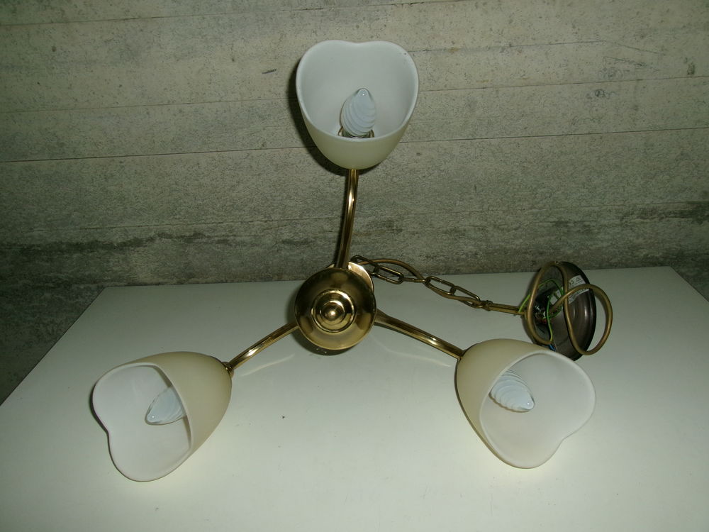 Lustre en laiton clair abat-jour en Opaline Décoration