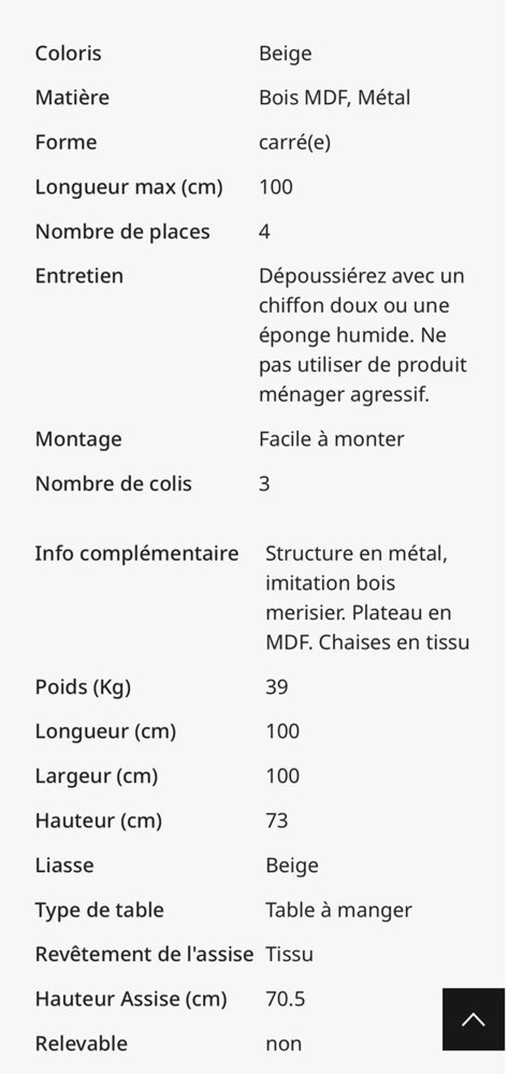 Table encastrable 4 personnes Meubles