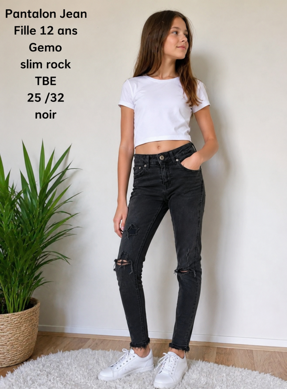 Pantalon Jean Fille 12 ans Gemo slim rock TBE 25 /32 noir Vêtements enfants