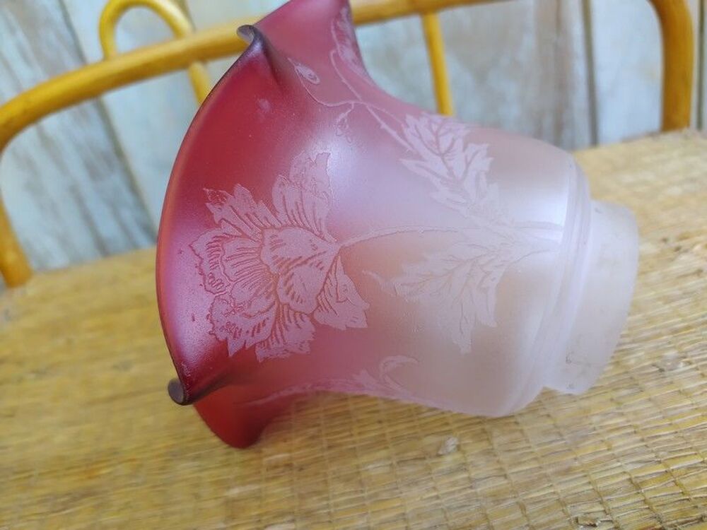 Tulipe Lampe &agrave; P&eacute;trole Verre D&eacute;cor Fleurs D&eacute;gag&eacute; &agrave; l'Acide Décoration