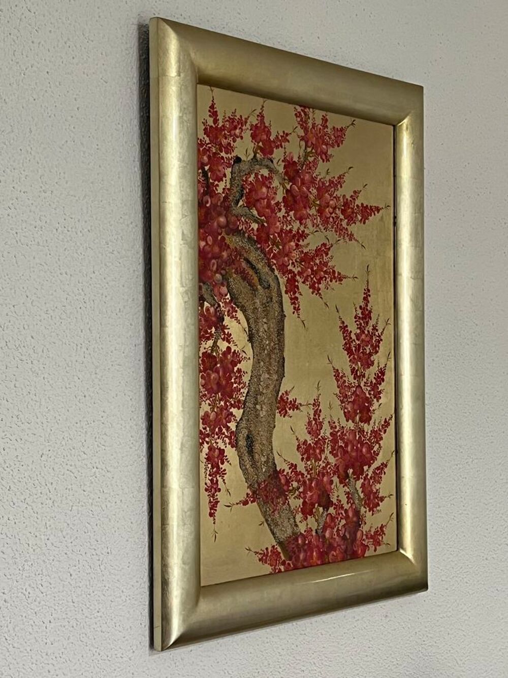 Tableau FLEURS de CERISIER, laqu&eacute; et peint &agrave; la main Décoration