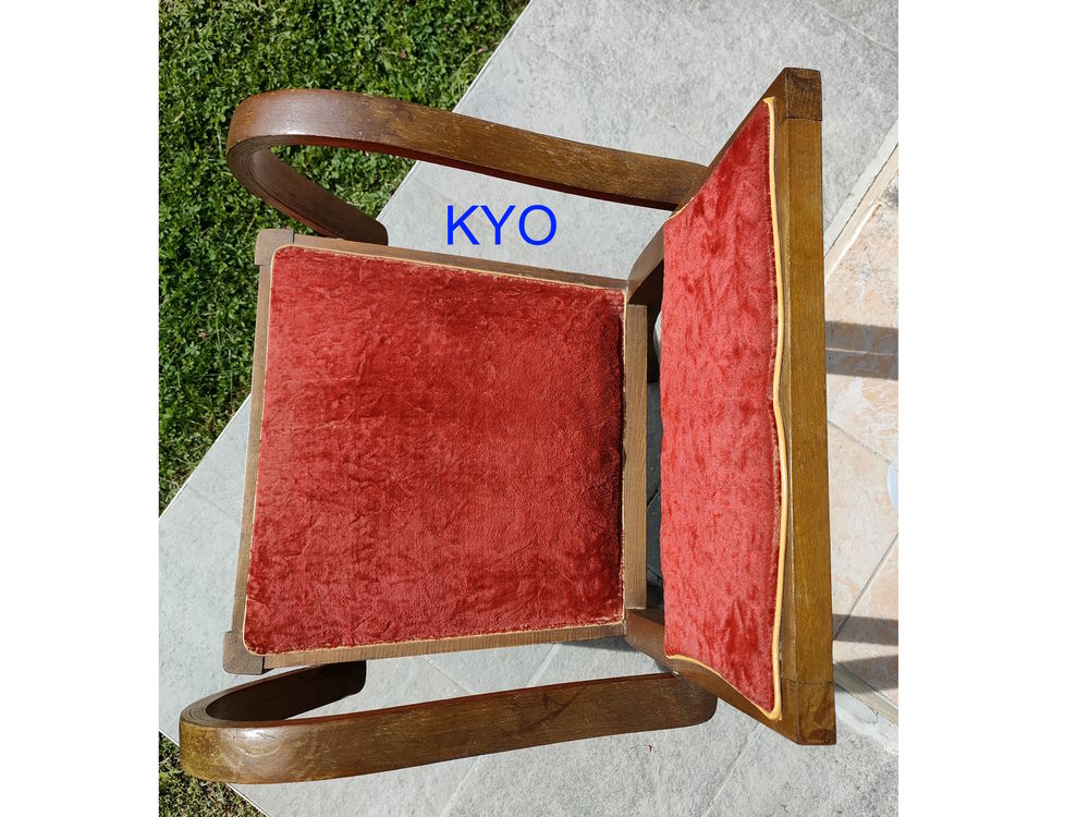 Fauteuil bridge, Chaise rouge, accoudoirs arc vintage ancien Meubles