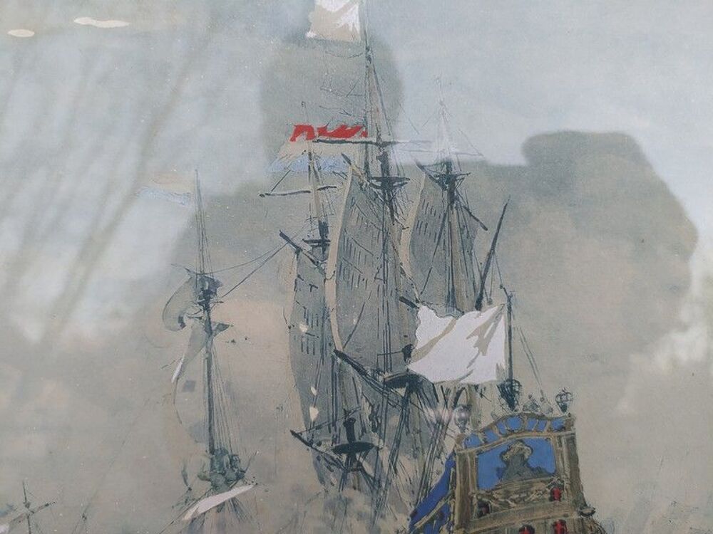 Tableau Marine Albert S&eacute;bille Combat du Maure (1694). 