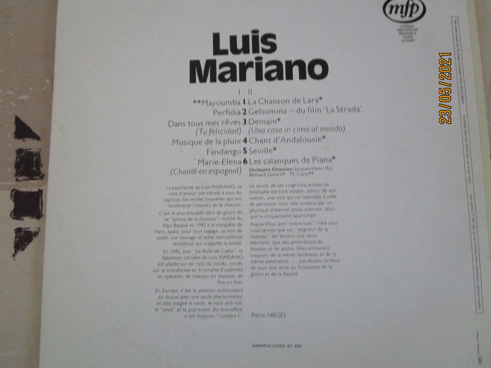 lot de deux vinyle de LUIS MARIANO CD et vinyles