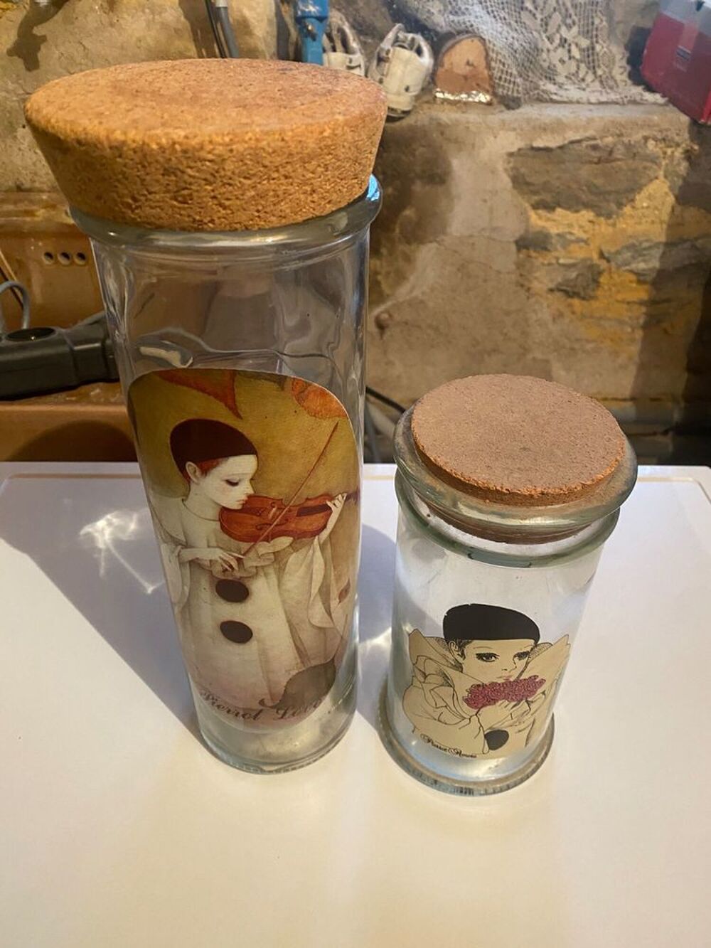 POTS EN VERRE DECORES PIERROT 