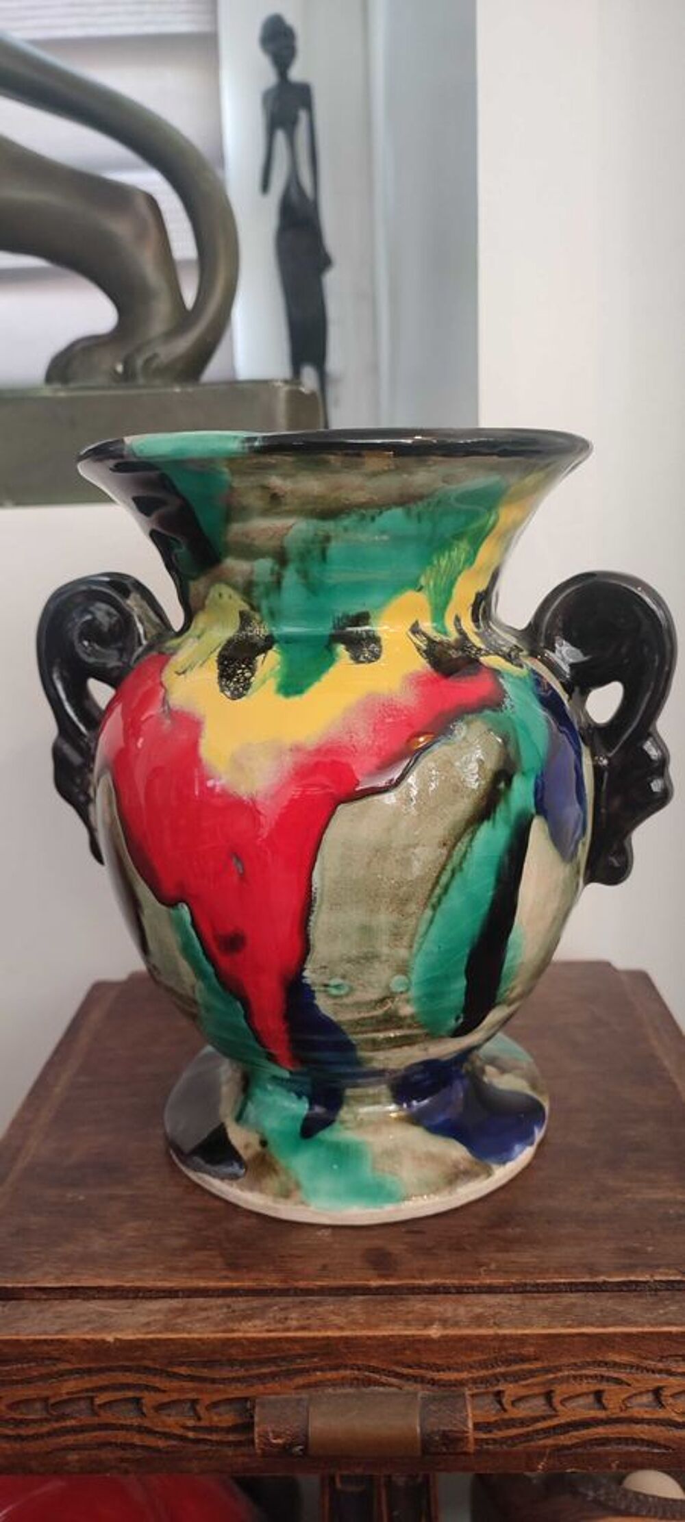 Vase Art D&eacute;co en c&eacute;ramique &agrave; gla&ccedil;ures flamm&eacute;es 