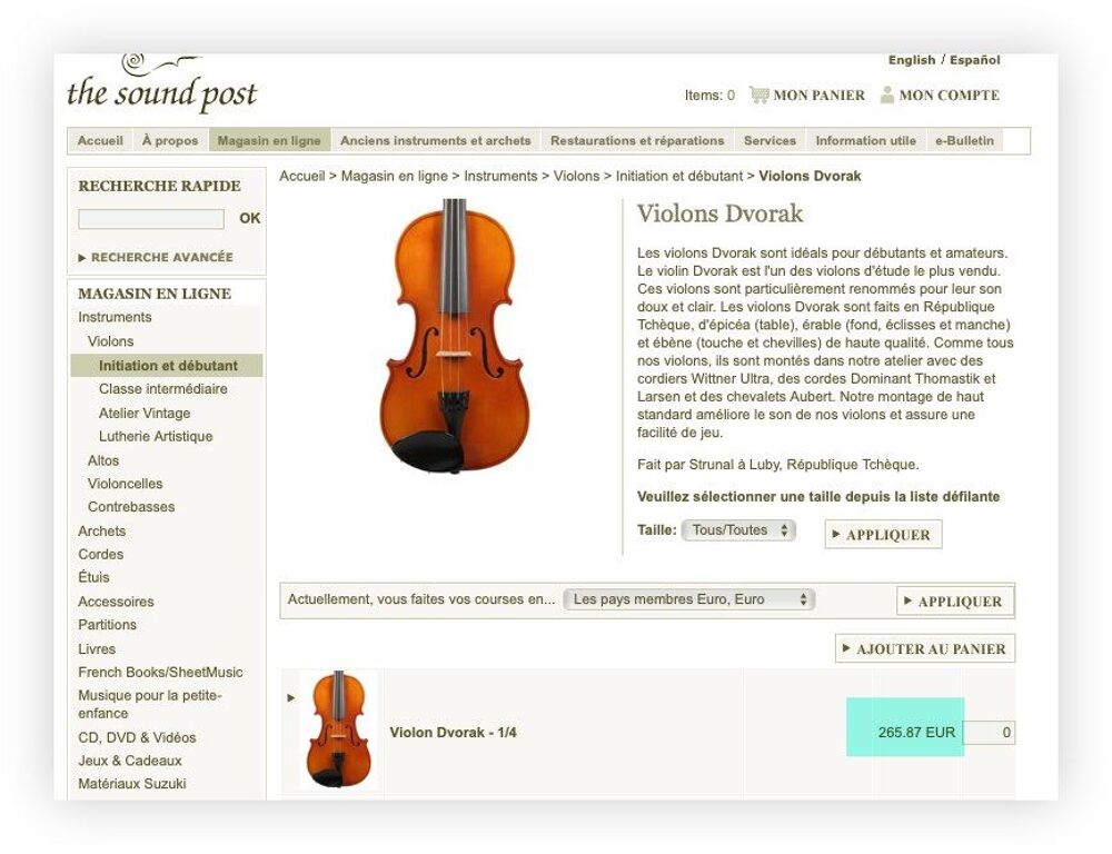 Violon 1/4 Jan Dvo?&aacute;k Instruments de musique