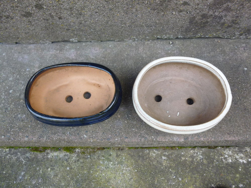 LOT DE 2 POTS BONSAI EN TERRE CUITE OU GRES EMAILLES . Décoration