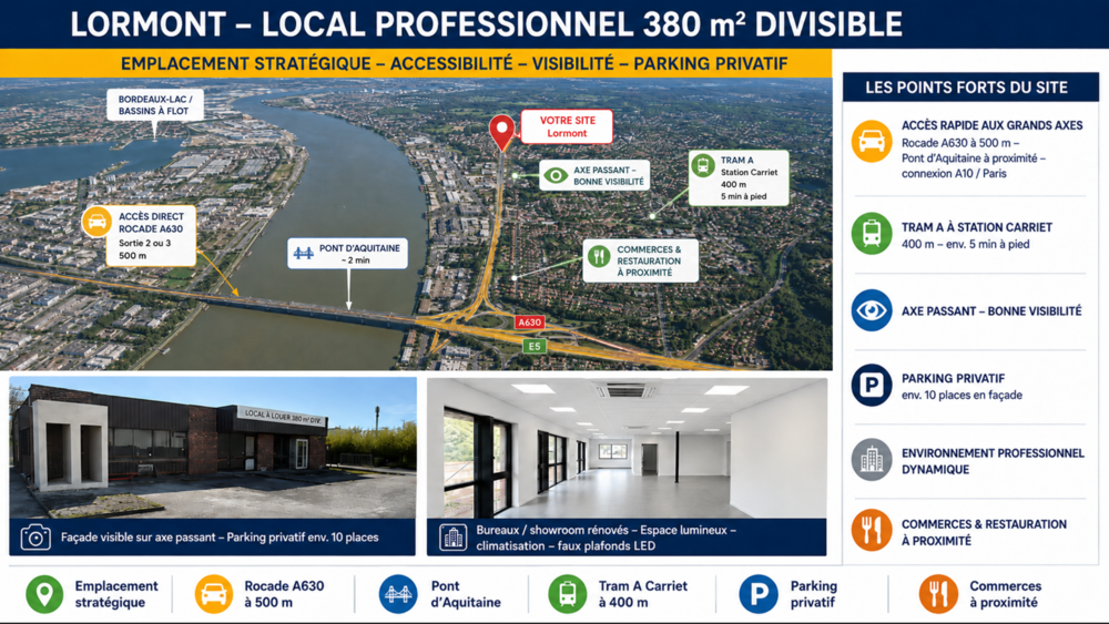 Location Autre LORMONT ? LOCAL PROFESSIONNEL 380 M² DIVISIBLE Lormont