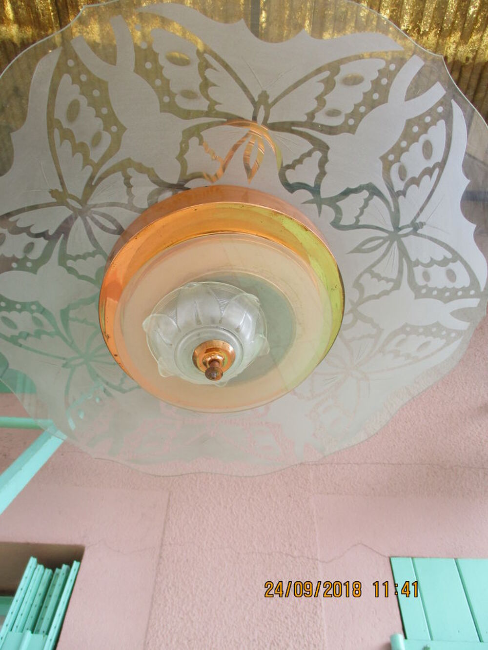 Suspension Lustre plafonnier laiton d&eacute;co papillons 1950 Décoration