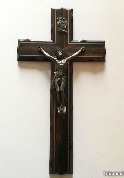 Crucifix Christ Bronze sur Croix en bois Acajou 50 Paris 15 (75)