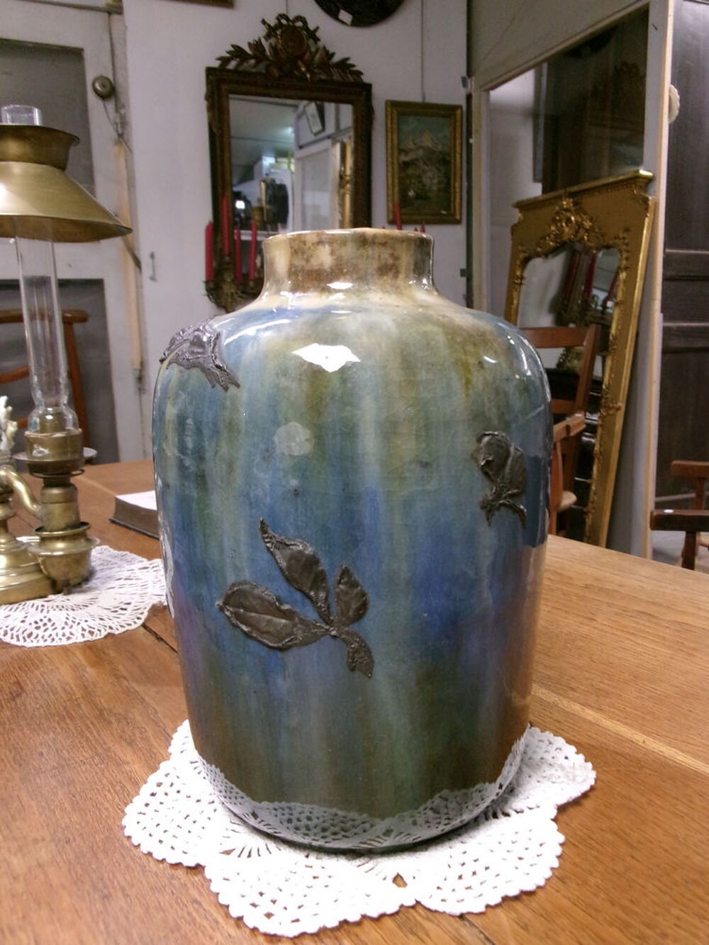 Vase en gr&eacute; &eacute;maill&eacute; ancien, art nouveau Décoration