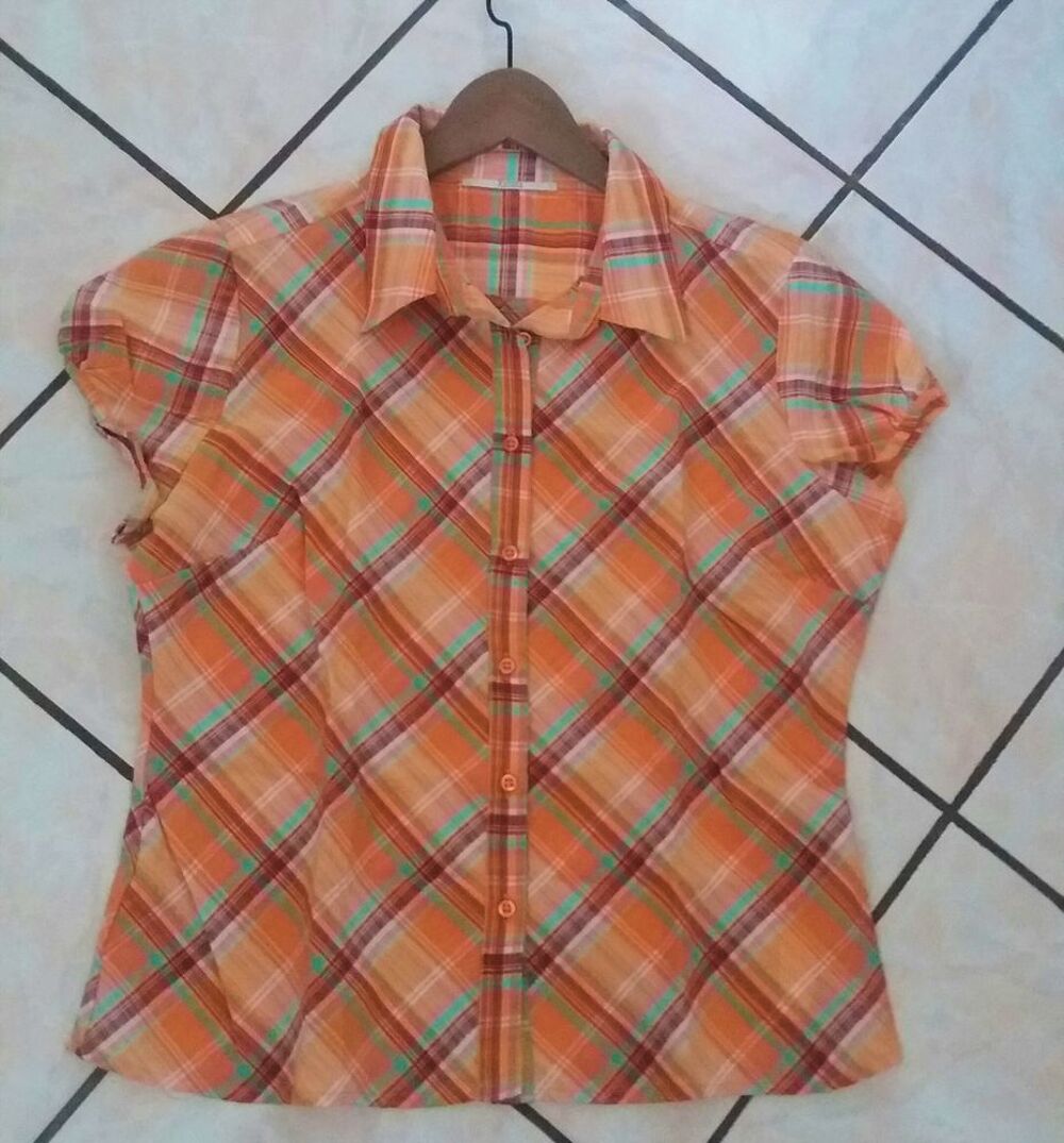 Chemisier &agrave; carreaux orange corail Manches ballon - T 40 Vêtements