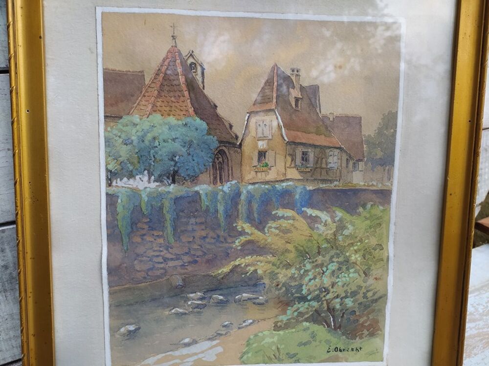 Tableau Paysage Alsace Kaysersberg Sign&eacute; Emile Obrecht 
