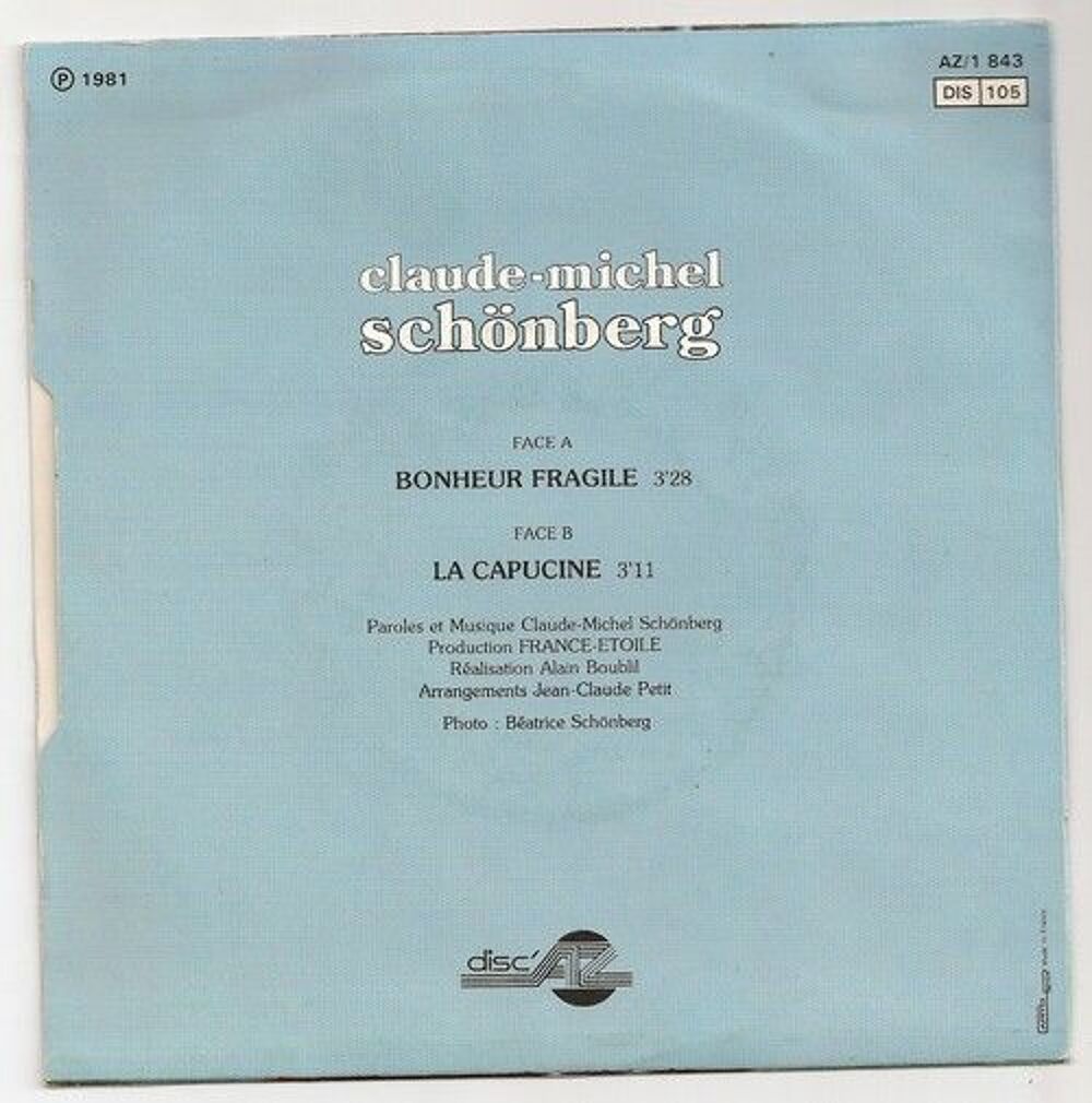 Claude michel schonberg Bonheur fragile / La capucin CD et vinyles