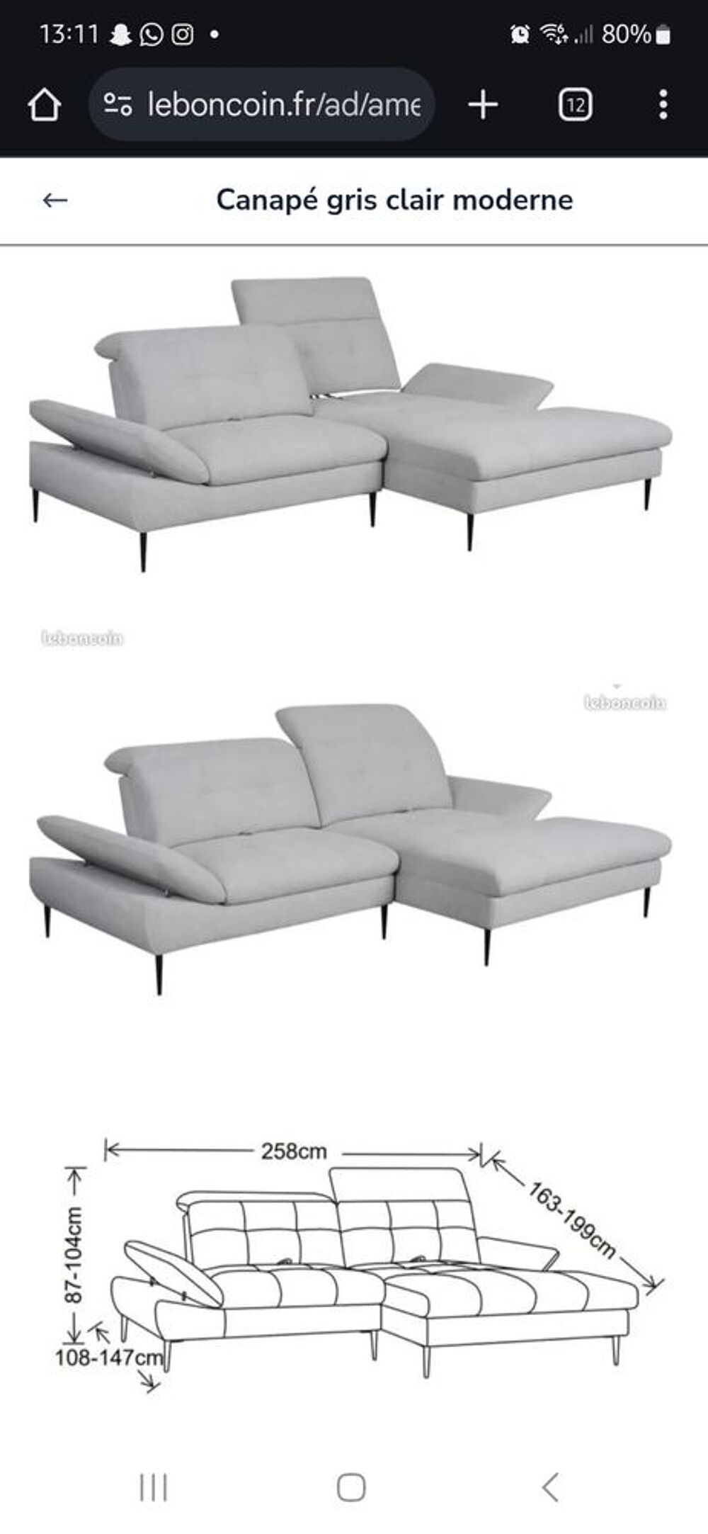 Canap&eacute; d'angle moderne AMOVIBLE Meubles