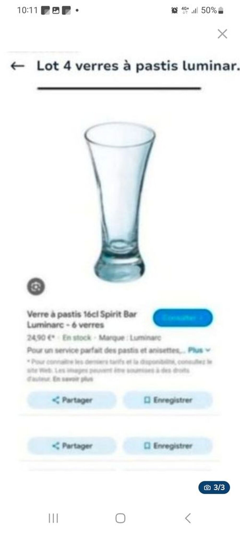 lot 4 verres &agrave; pastis luminarc ( NEUF) Cuisine