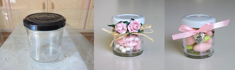 Petits pots en verre (vides) d&eacute;corations mariages &amp; bapt&ecirc;mes Décoration