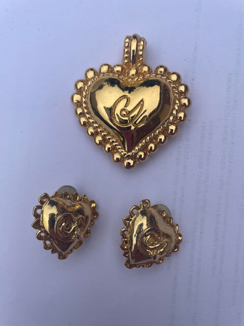 Parure Broche/Pendentif + BO Clip coeur doré C.LACROIX 280 Vigneux-sur-Seine (91)