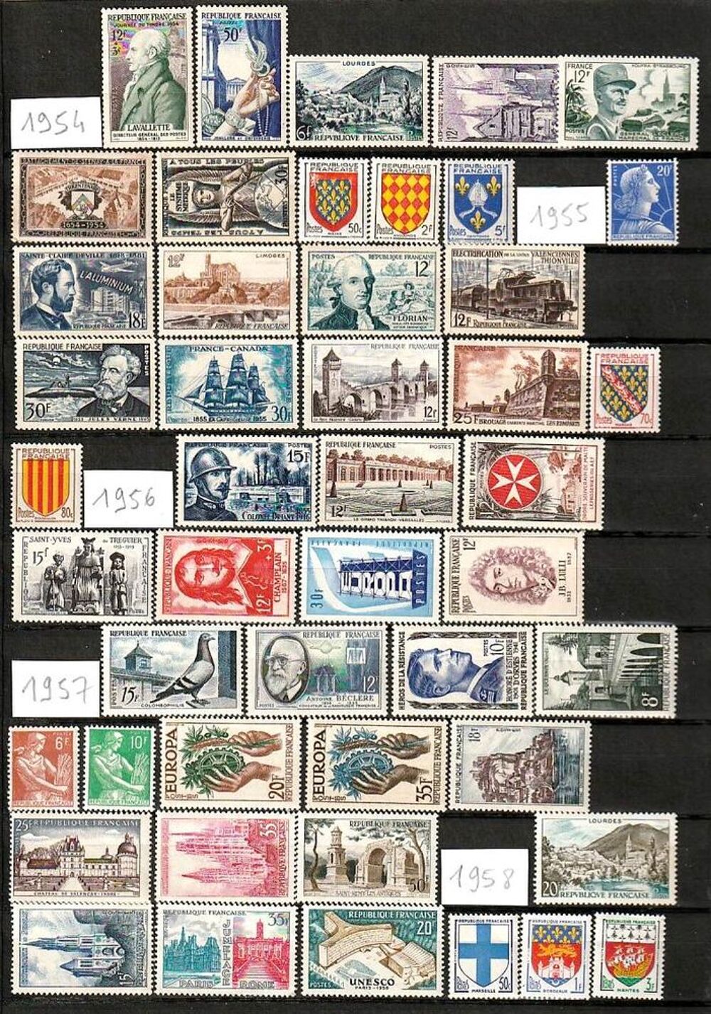 Collection de 243 timbres NEUFS en anciens Francs avant 1960 