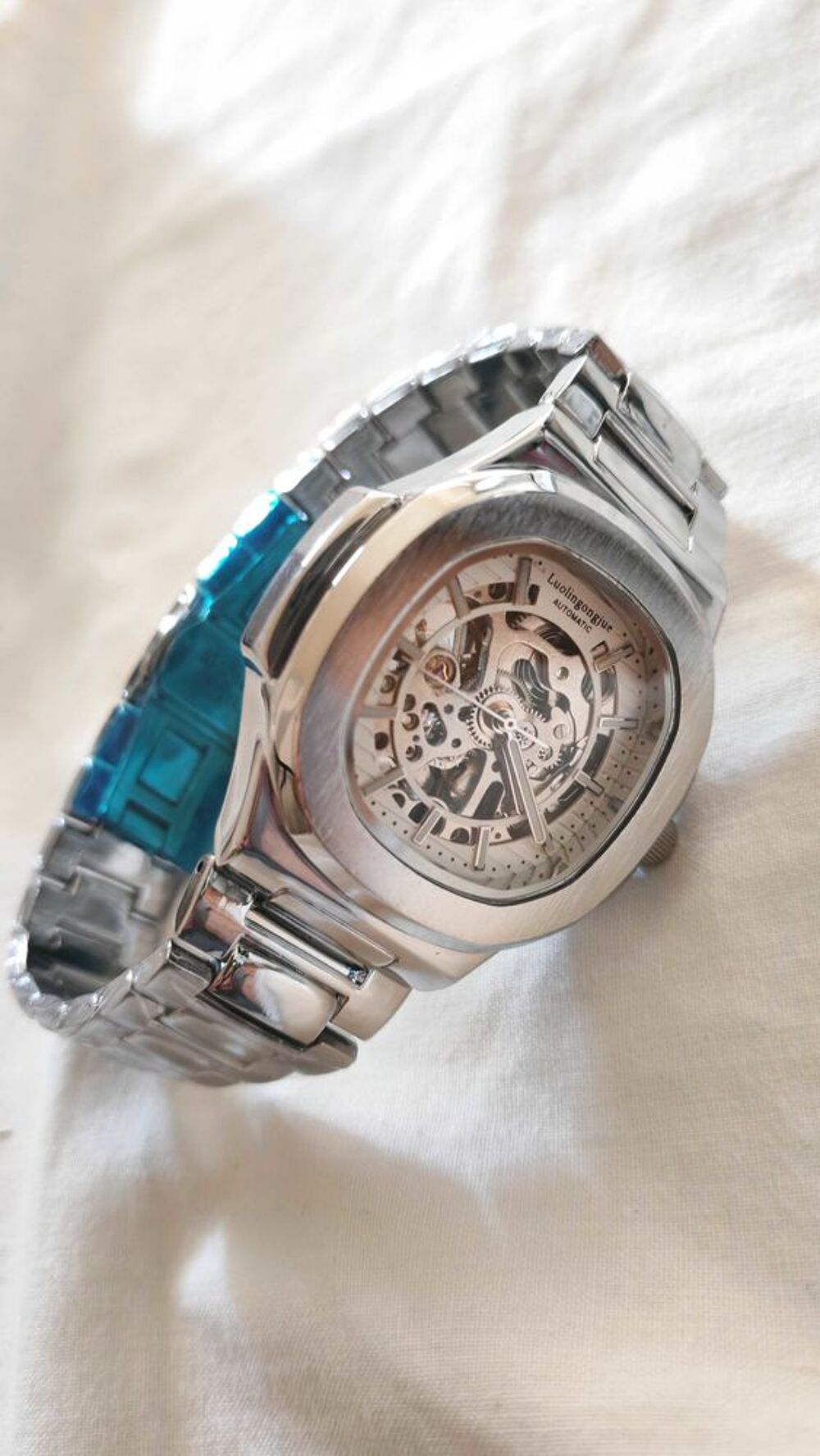 Montre automatique homme Luolinglongjue €" Acier argent&eacute; €" Style luxe Bijoux et montres