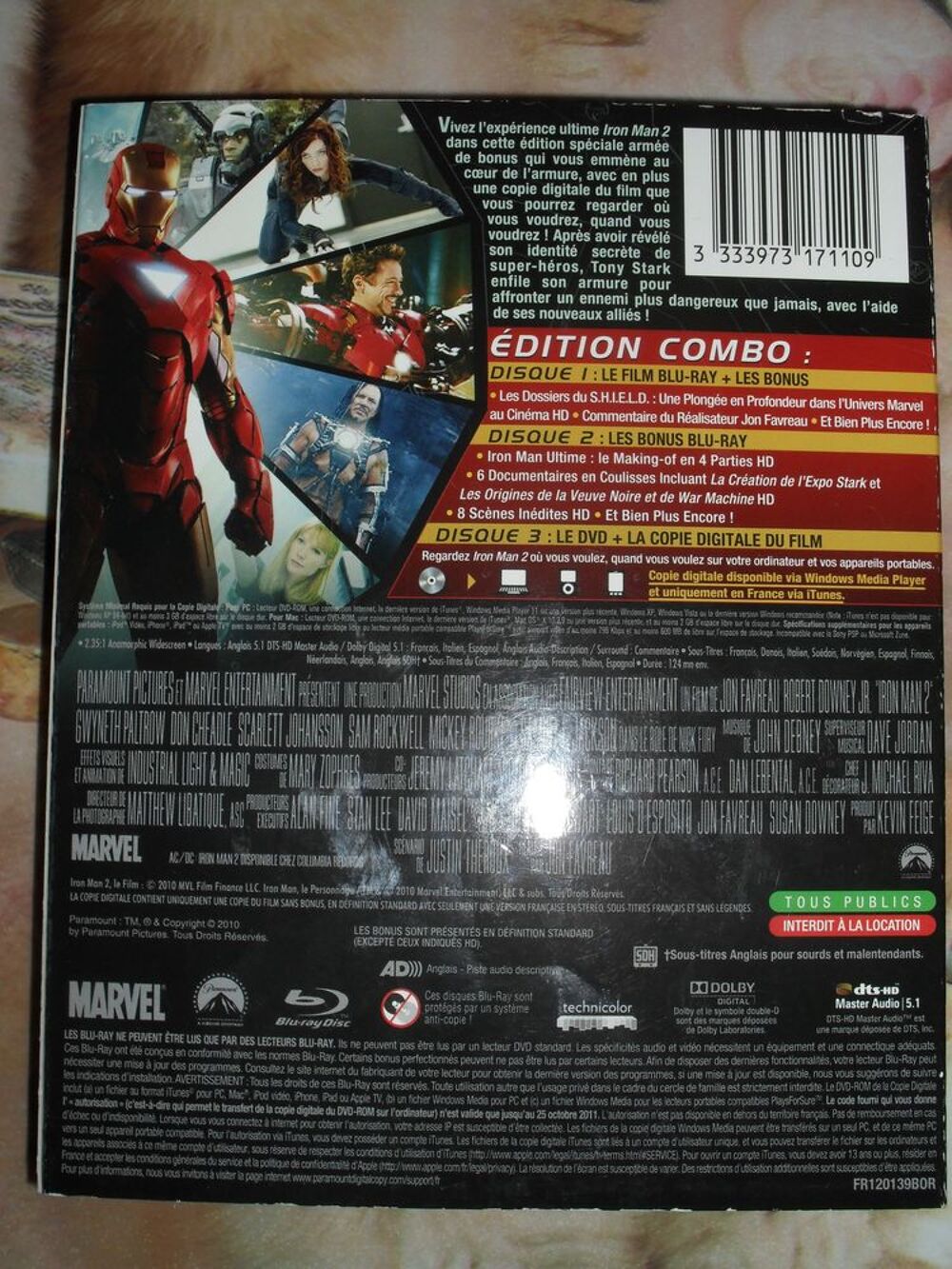 IRON MAN 2 coffret comprenant Blu-Ray-DVD-Copie digitale DVD et blu-ray