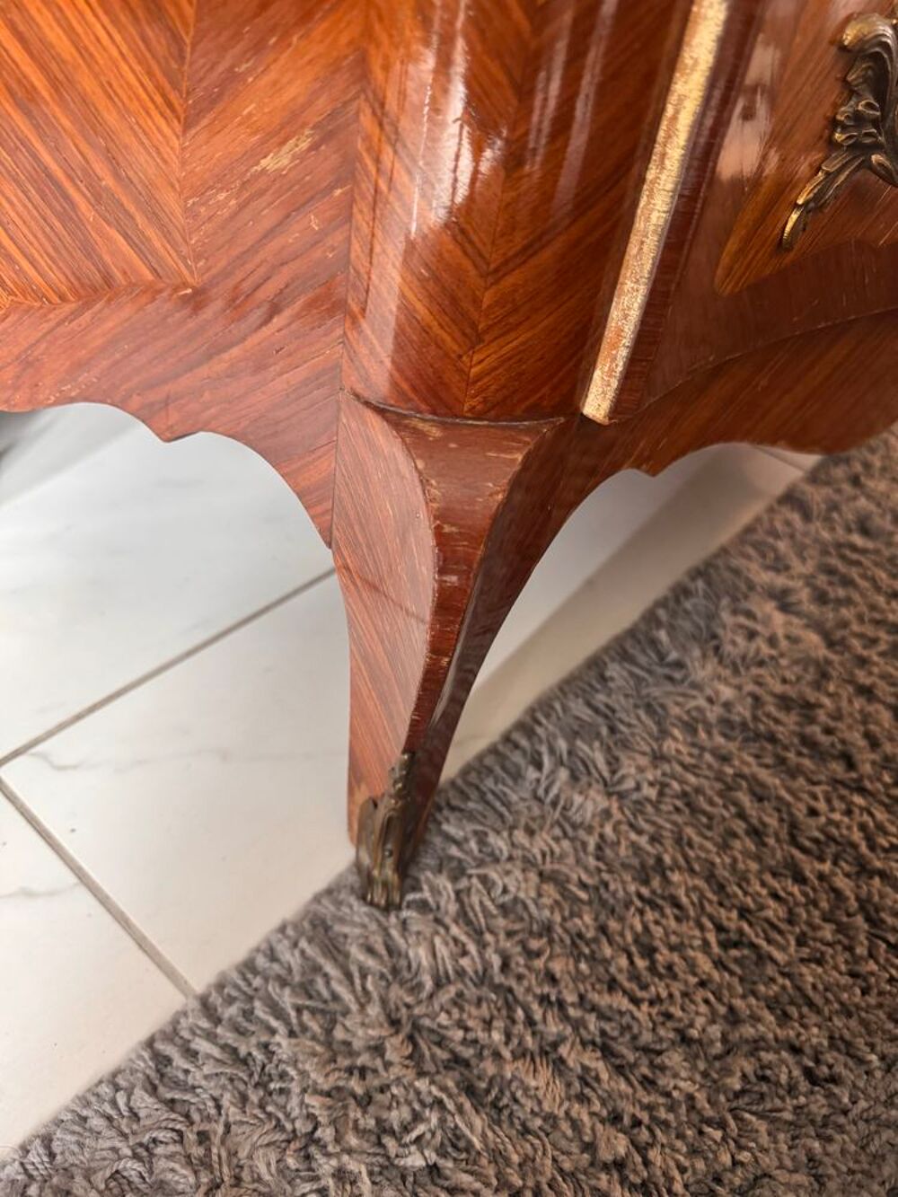Commode ancienne style Louis XV €" Marqueterie, marbre, 3 tiroirs Meubles