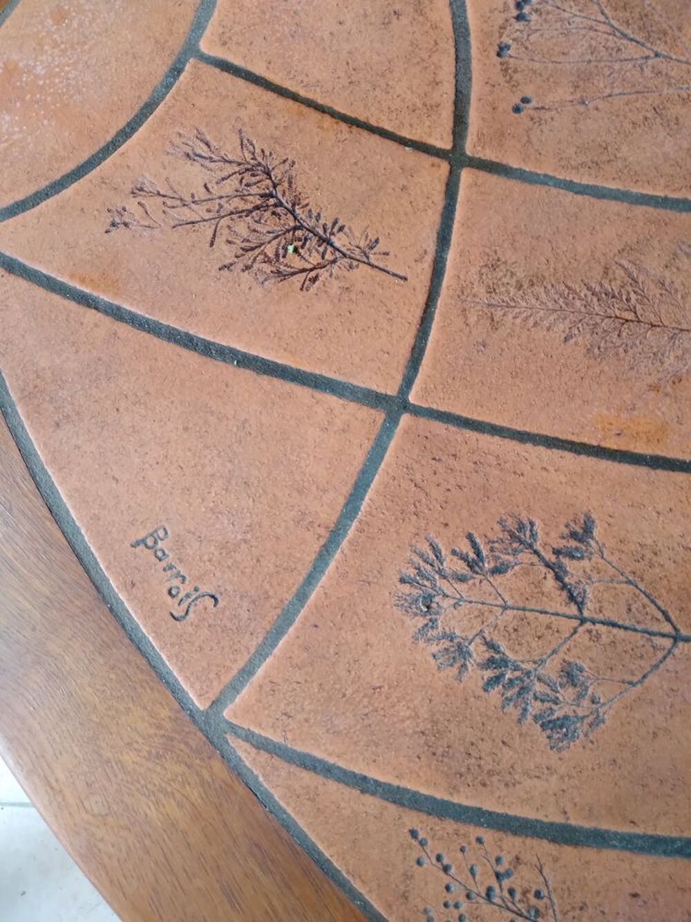 Table de salon ch&ecirc;ne et carrelage vallauris annee 1970 Meubles