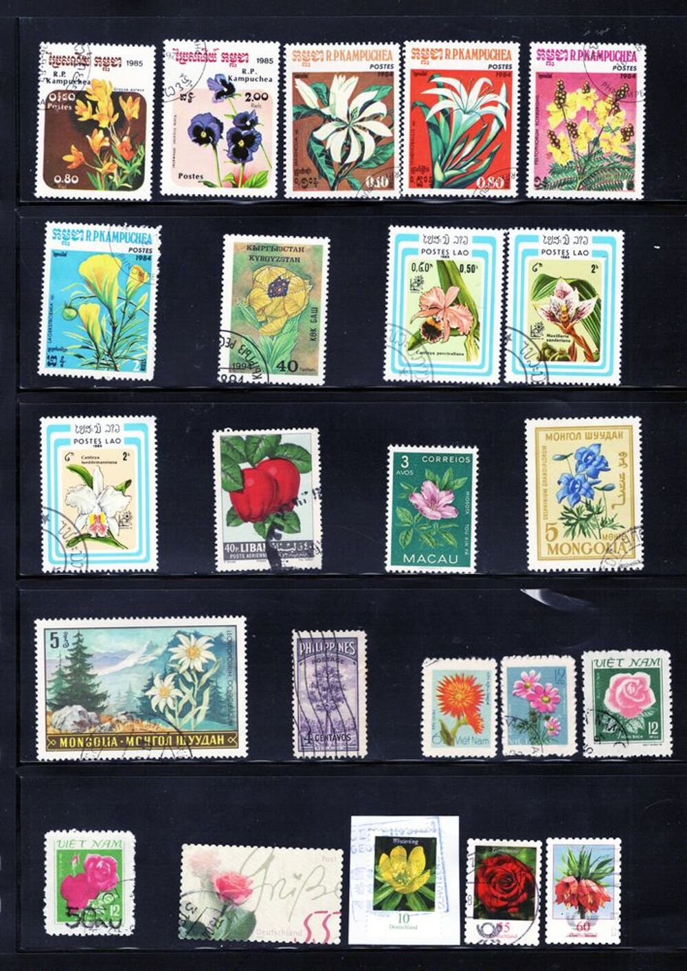 104 timbres du MONDE sur la FLORE et les FRUITS 