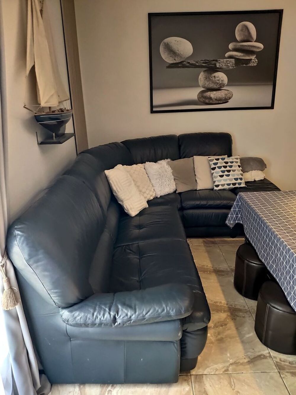 Canap&eacute; d'angle en v&eacute;ritable cuir deluxe 5-6 places Meubles