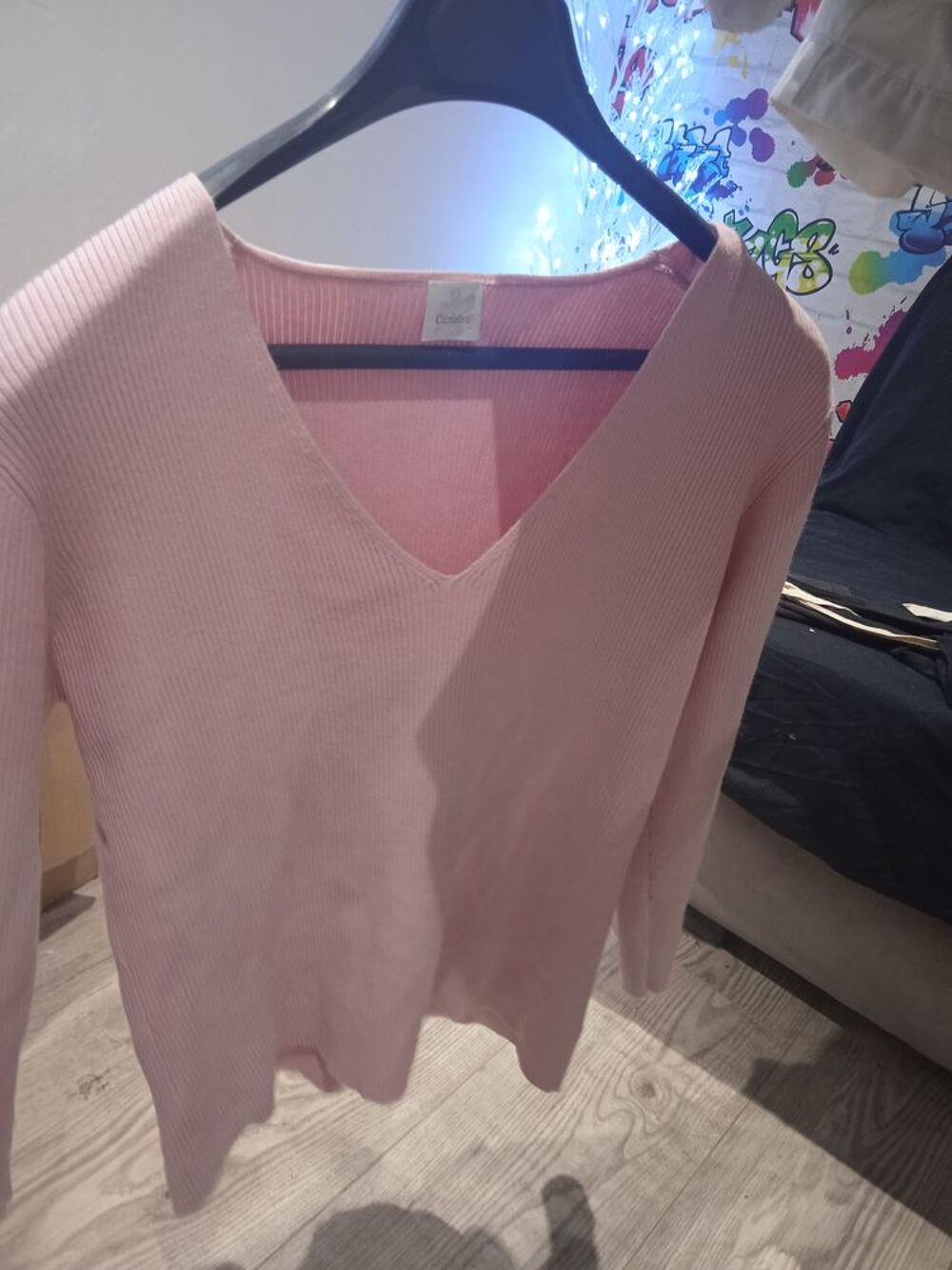 Petit pull rose marque Cama&iuml;eu T 40 manches 3/4 50 % coton e Vêtements