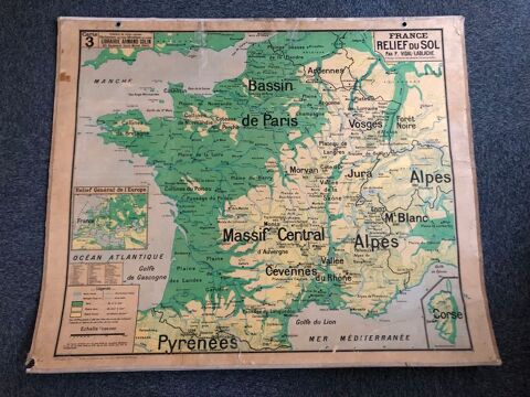 Ancienne carte d'cole France Relief du Sol Vidal Lablache 75 Poitiers (86)