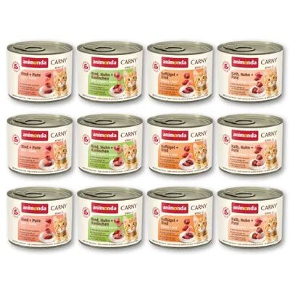   Lot mixte pour chaton animonda Carny 12 x 200 g 4 variété 