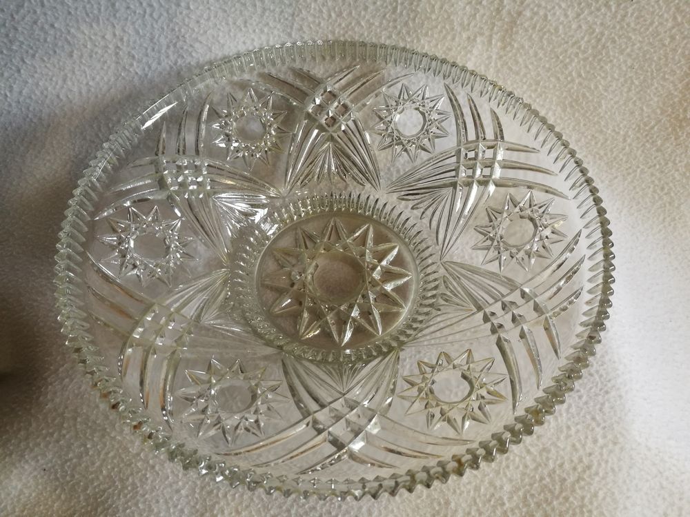 Coupe Fruits Ronde Verre D&eacute;cor Pointe de Diamants 30 cm Décoration
