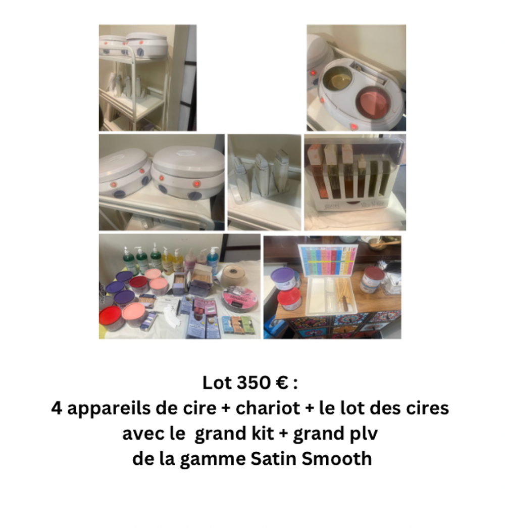 4 appareils de cire + chariot +le lot des cires SATIN SMOOTH 