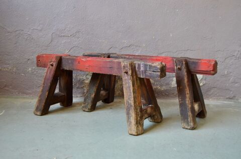 Paire de trteaux d'atelier ancien, style indus table basse 440 Wintzenheim (68)