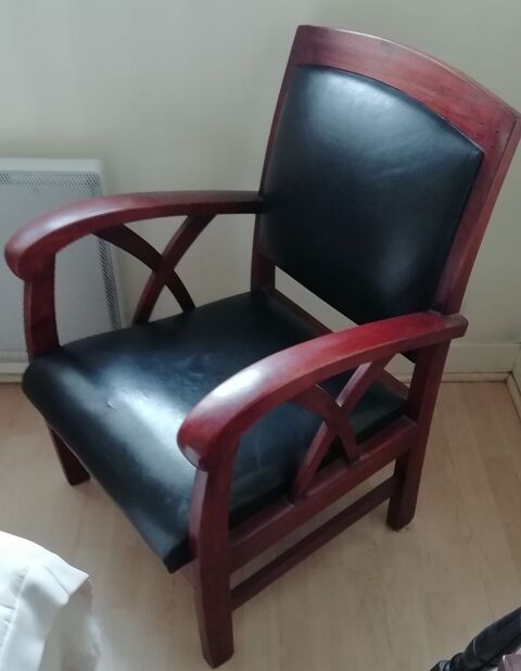 Fauteuil cuir noir et bois exotique Maison du monde 70 Allogny (18)
