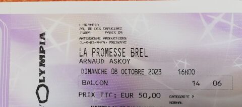 3 Places de concert  La Promesse BREL  - Arnaud ASKOY 105 Combs-la-Ville (77)