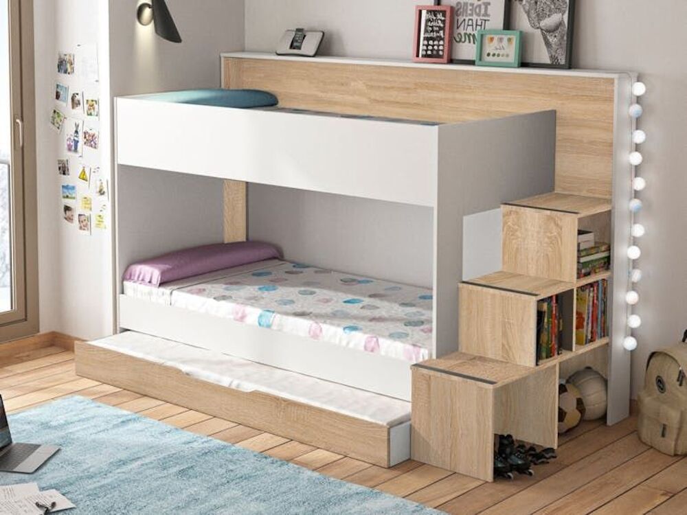 Lit superpos&eacute; 90x200 cm 3 couchage + 3 matelas Meubles