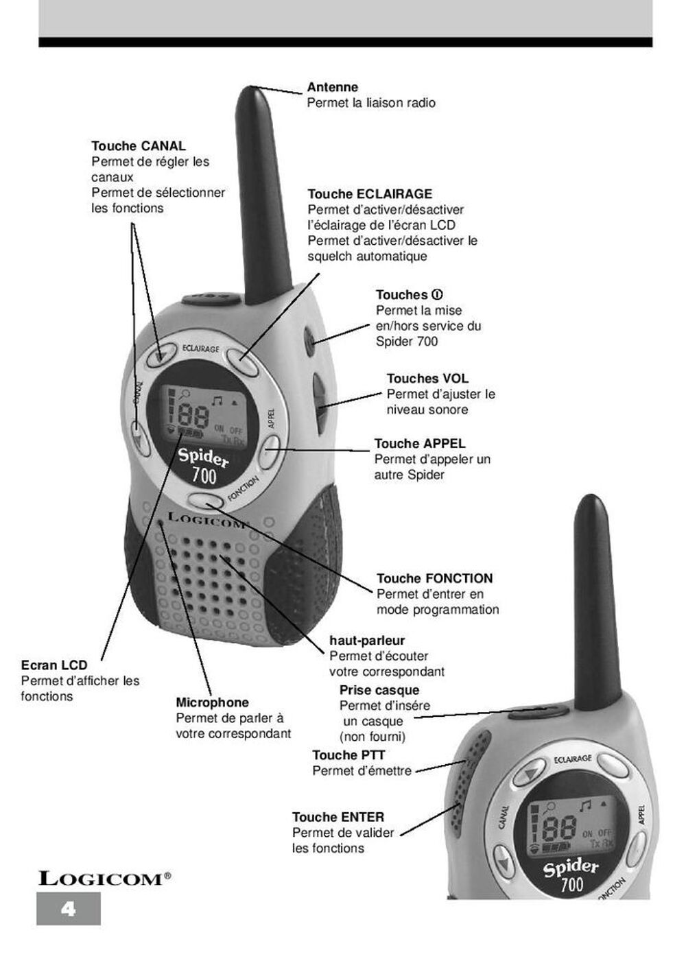 2 Talkie Walkie LOGICOM Spider 700 6 canaux Téléphones et tablettes