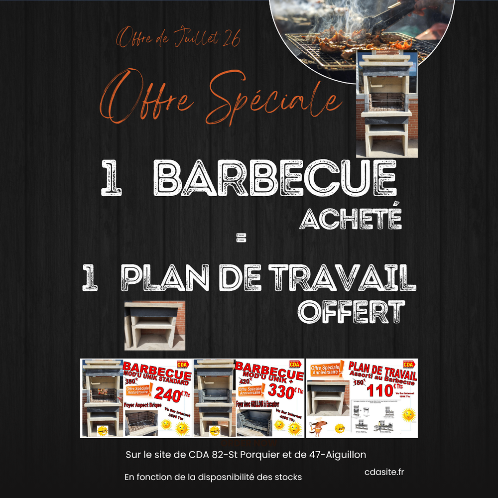 BARBECUE A BATIR - 2 Mod&egrave;les de foyer en Brique ou Grilloir Inox - PLAN TRAVAIL Modulable possible - PROMO 1 plan de travail OFFERT Bricolage