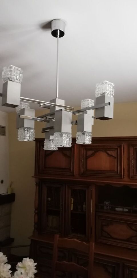Lustre vintage inox, style Gaetano Sciolari, 300 Emmerin (59)