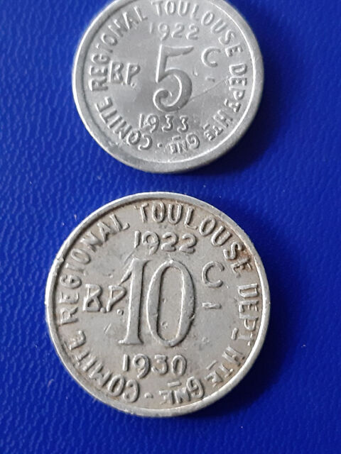 1922 Toulouse 5 et 10 centimes pcs de ncessit 12 Prats-de-Mollo-la-Preste (66)