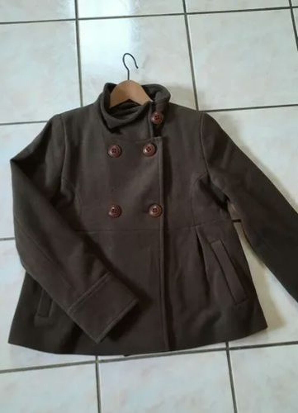  Manteau caban marron 80% Laine quasi neuf T 38 ou 38 - 40 Vêtements