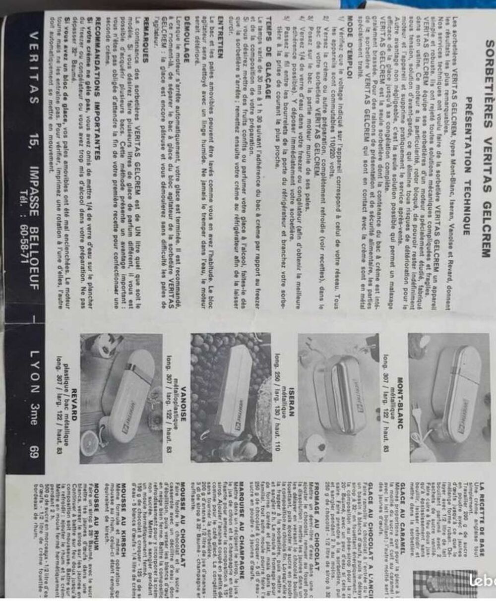Sorbeti&egrave;re Veritas Electroménager