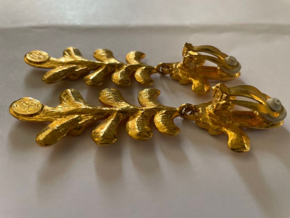 BO Boucles d'Oreilles pendante dor&eacute; feuille palmier strass c Bijoux et montres