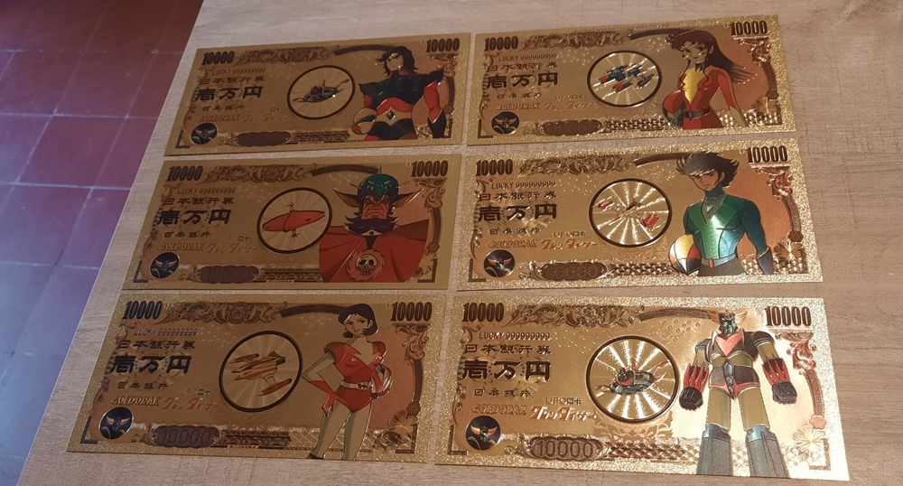 Lot de 6 Billets couleur or, de Goldorak 