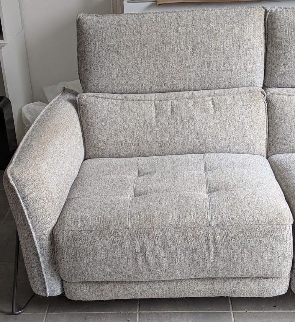 Canap&eacute; 3 places 2 relax &eacute;lectriques CALVINE ? Tissu gris cla Meubles