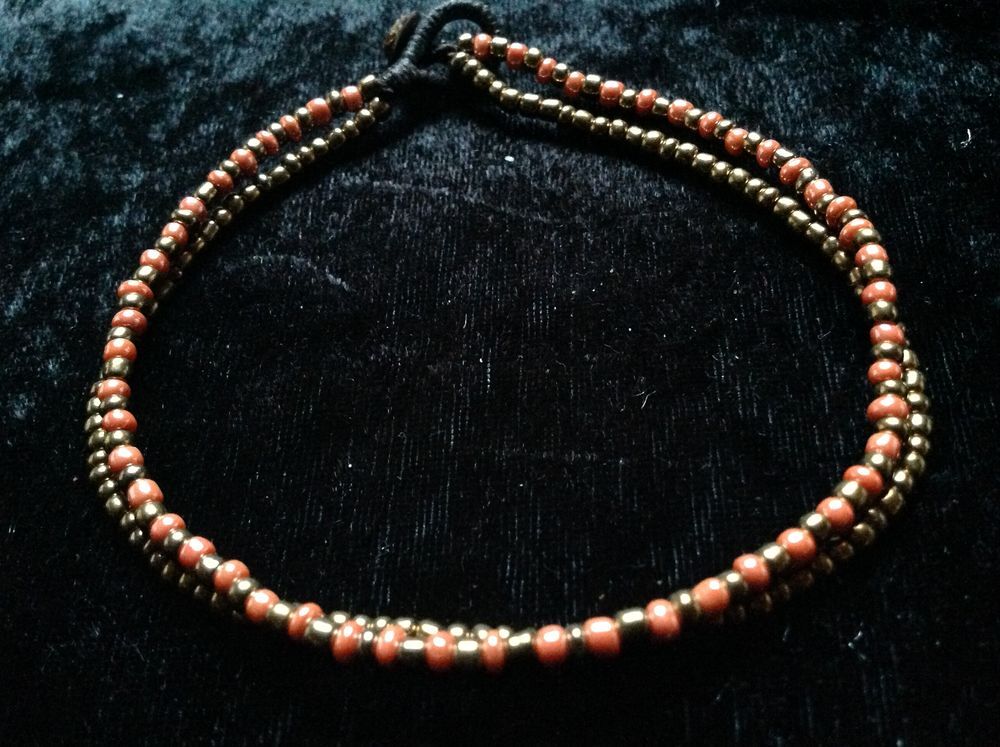 DOUBLE BRACELETS PERLES M&Eacute;TAL DOR&Eacute;ES &amp; SAUMON Envoi possible Bijoux et montres