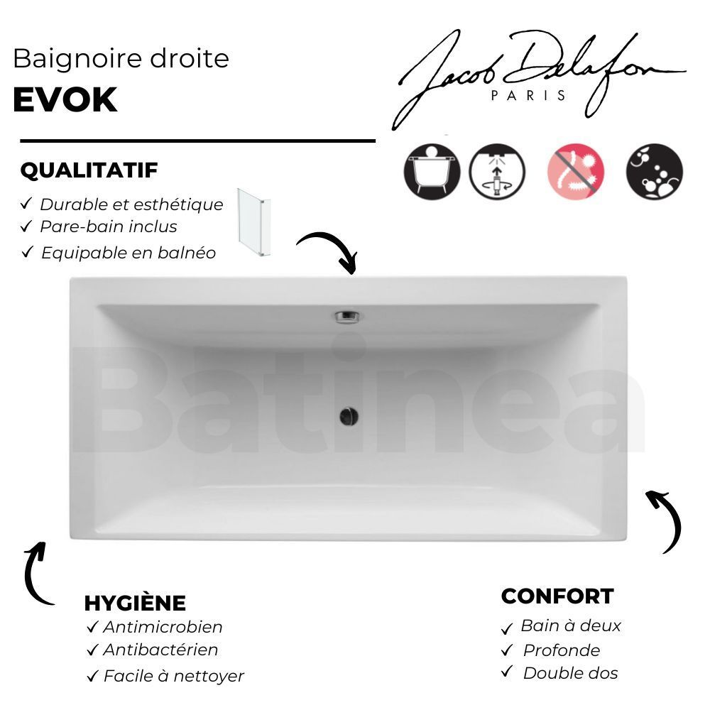 Baignoire droite JACOB DELAFON Evok acrylique Meubles
